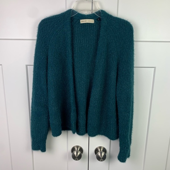 Sleeping On Snow Anthropologie SMALL Green Blue Fuzzy Cardigan Sweater - Picture 4 of 8